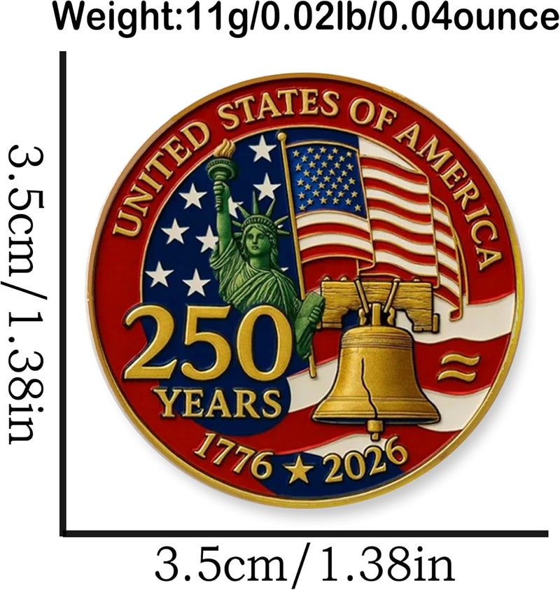 ZENRUIMING 2 Pcs America 250th Birthday Enamel Pins,250 years Anniversary Metal Gold Plated Lapel Pin, 1.4″ USA Patriot Collectible Accessories for Patriot's Day Independence Day - Image 2